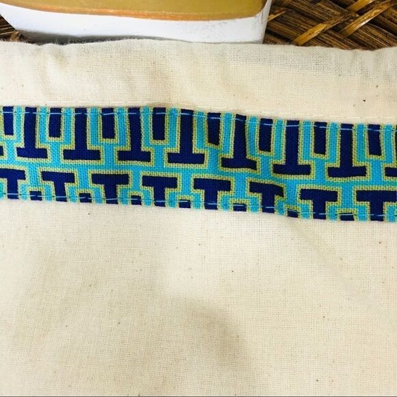 Tory Burch Cream Drawstring Dust Bag Teal Navy - Picture 3 of 6